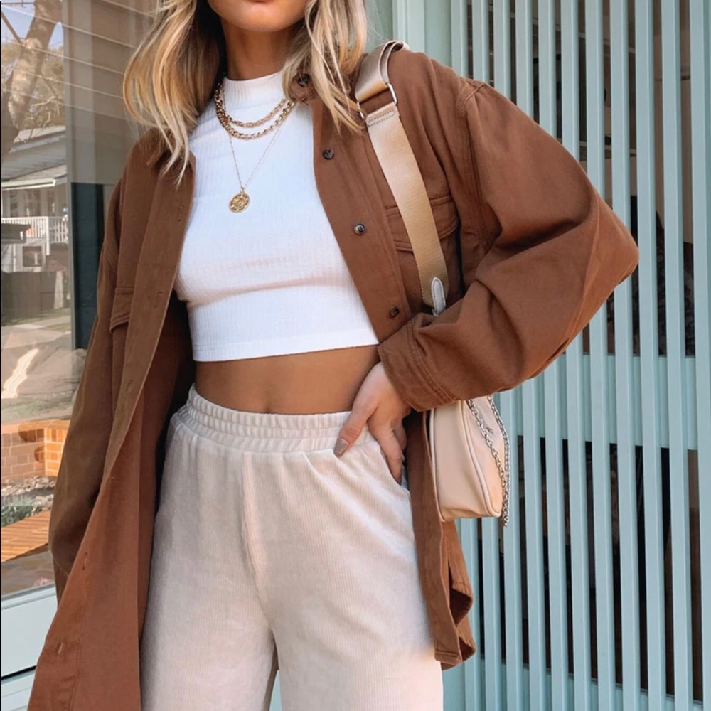 Princess Polly Neve Top Brown Over Shirt Button Down Top